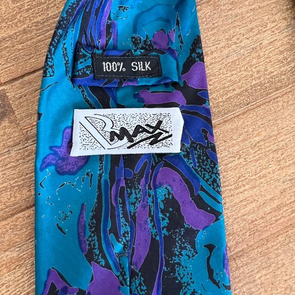 80's B Max Necktie - Silk - Blues & Purple - Picture 5 of 5